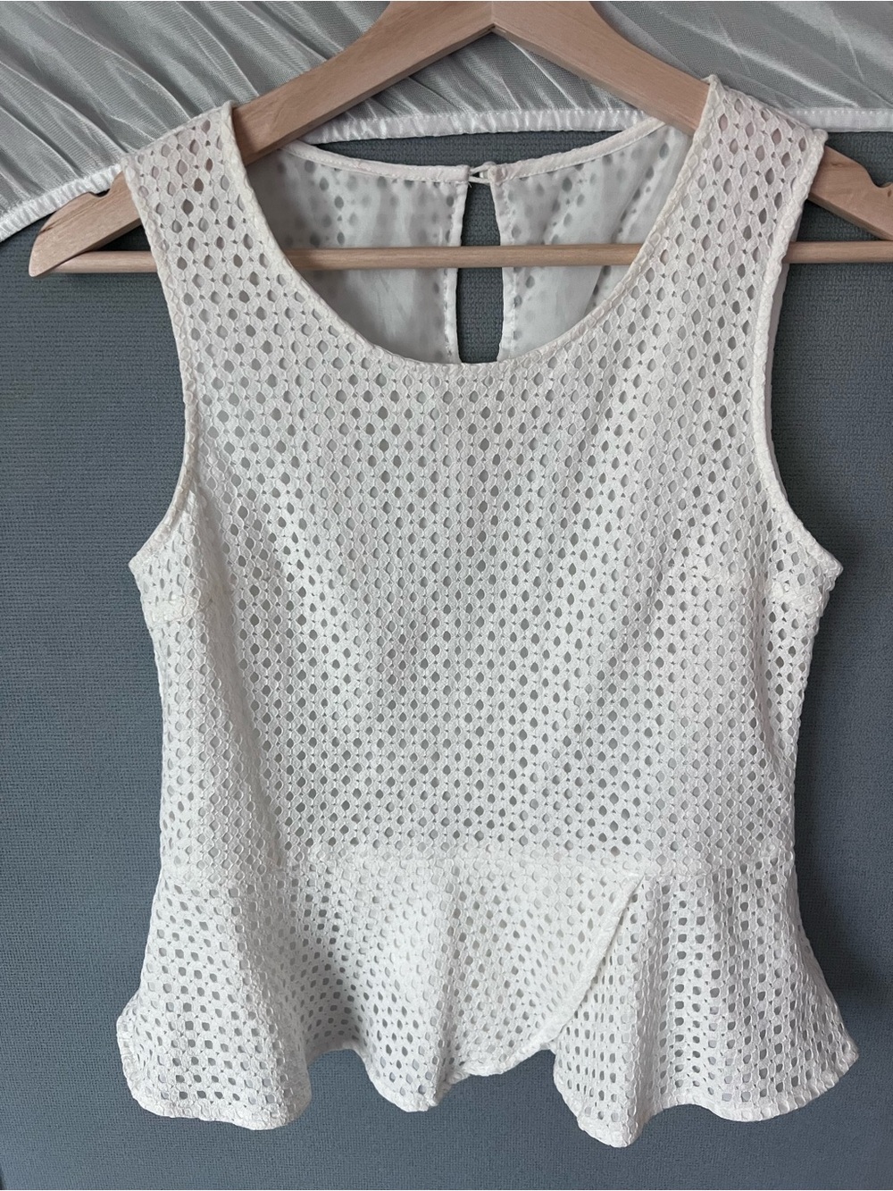 Classic White Sleeveless Eyelet Peplum Top